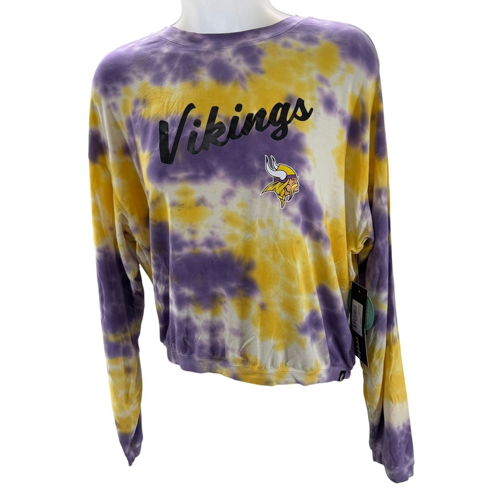 NFL Minnesota Vikings Tie Dye Long Sleeve Cropped Shirt Soft Womens Large NEW